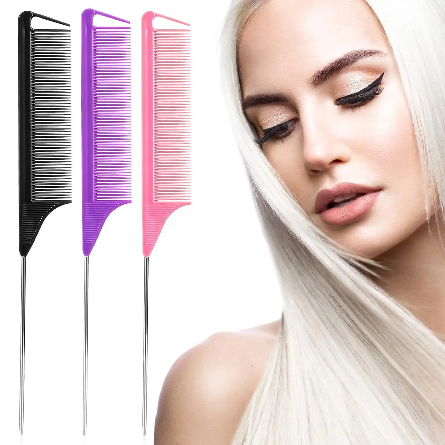 7 Pack Hair Parting Combs – Colorful Fine Tooth Combs for Braiding, Coloring & Styling, Ideal for Barber & Daily Use