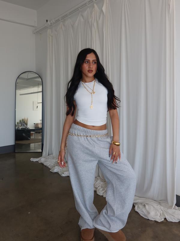 "Sweatpants that Sweatpant" in Grey | Straight Leg Baggy Joggers with Open Bottoms