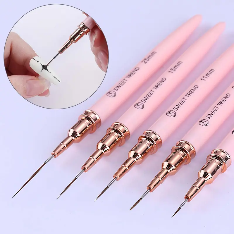 5-Piece Professional Nail Art Pen Set, Various Sizes 7–25 mm Gel Painting Brushes, DIY Manicure Salon Supplies, Nail Art Supply, Nail Art Tools for Professional and Home Use, Flower Nail Art Design, Nail Art Accessories