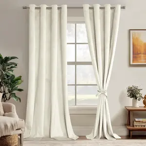 Ivory Velvet Curtains 96 inches Soundproof Curtains for Living Room - Privacy Protect Room Darkening Grommet Thick Velvet Window Drapes for Bedroom, Set of 2 with Tiebacks, 52W x 96L