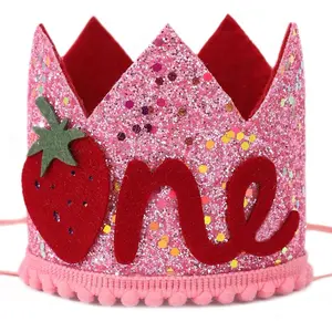 Pink 1st Birthday Strawberry Hat/Crown Berry Sweet One Birthday Hat Party Crown
