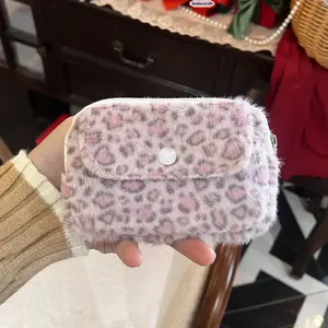Cute Pink Leopard Print Storage Bag – Plush Large-Capacity Card Holder, Sweet & Portable Organizer for Accessories, Perfect for Travel & Daily Use