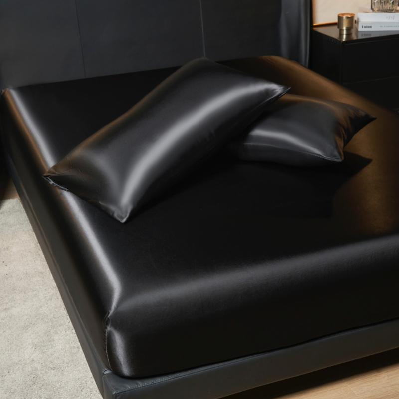 2/3pcs silky satin solid color fitted bed sheet set, dust-proof and dirt-resistant mattress cover, skin-friendly and breathable, cool and comfortable, silk-like bedding, Satin bed sheets, Cooling sheet set, suitable for bedroom/hotel, multiple sizes