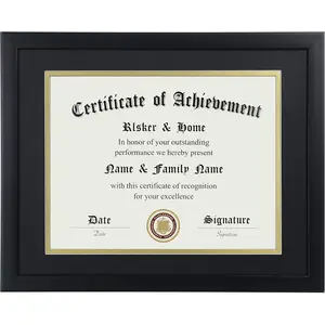 8.5x11 Certificate Frame - Classic Black Color Frame - Displays Diploma 8.5x11 Inch with Mat - 11x14 Inch Without Mat - For Document/Photo(Double Mat - Matte Black with Gold Rim)