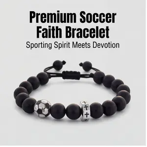 Valentines Day Gifts for Him- Soccer Bracelet for Boys Cross Beaded Adjustable Bracelet Gifts for Son Grandson Players Team Fan Friends, Birthday Gifts for Men Boys