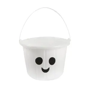 Ghost White Plastic Trick-or-Treat Buckets, 6 1/2" x 7" - 12 Piece