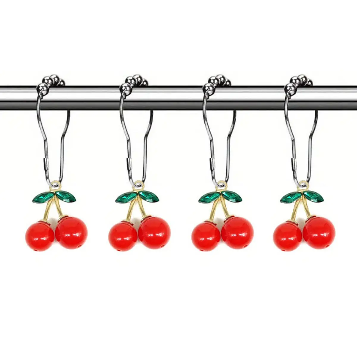 12-Piece Cherry Shower Curtain Hooks Set, Decorative Bathroom Accessories, Rust-Resistant Hanging Bath Rod Hangers, Stylish & Functional, Decorative Functionality