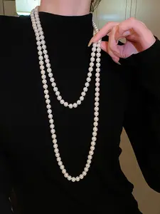 Elegant Long Pearl Necklace, Single Strand Faux Pearls Jewelry, Perfect Gift for Women, Stylish Accessory for Any Occasion, Pearl Chain Necklace