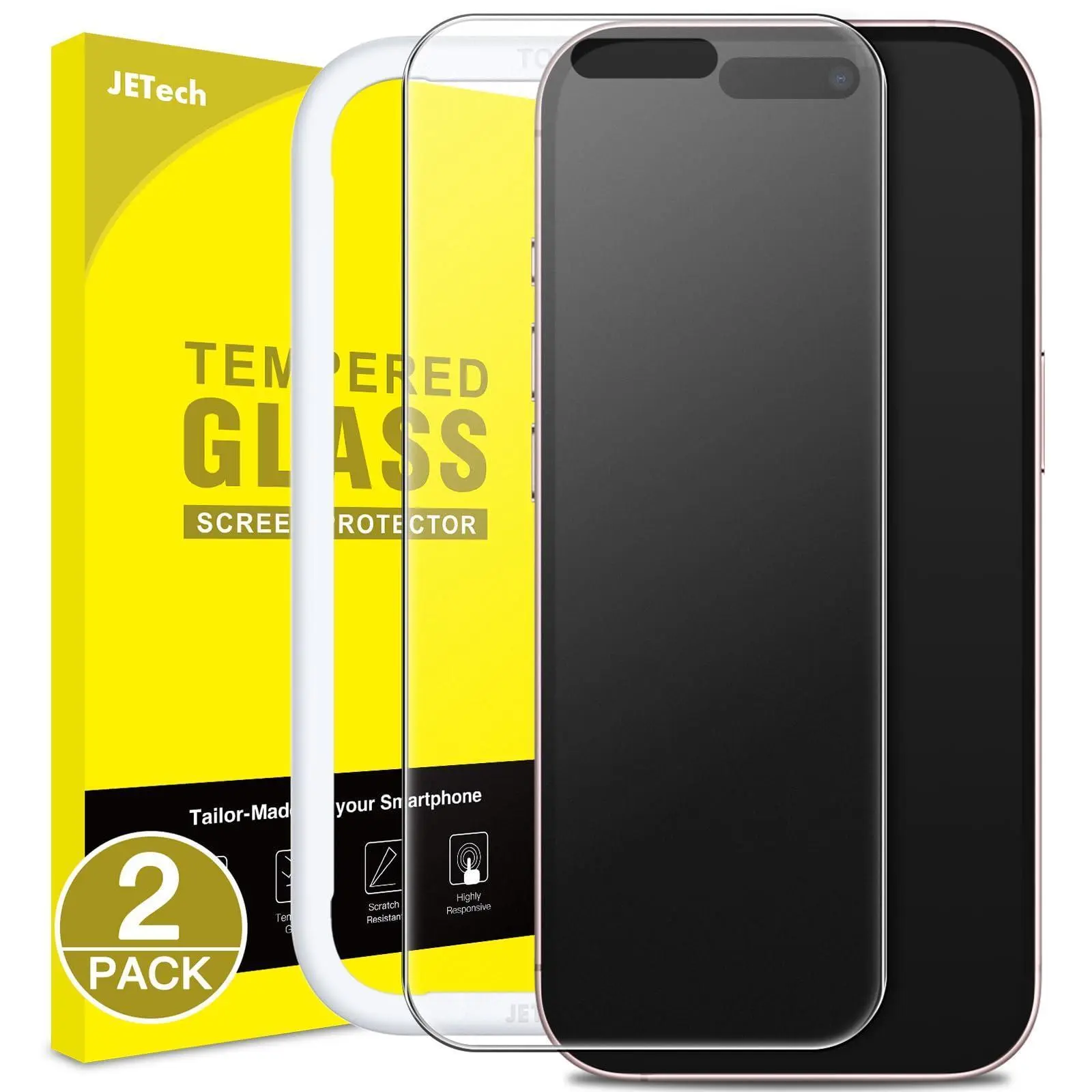 JETech Matte 9H Hardness Tempered Glass Screen Protector for iPhone 15 Series, 2-Pack Anti-Glare Anti-Fingerprint Smooth-Touch Easy-Install Case-Friendly Accessory for Gaming Users, Scratch Resistant