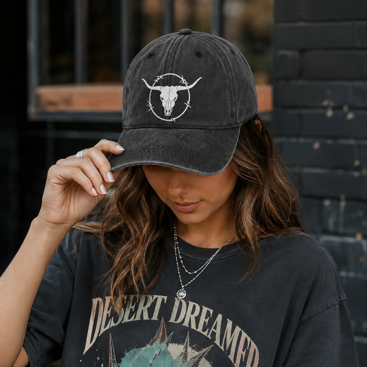 Unisex Retro Western Longhorn Skull & Barbed Wire Print Baseball Cap – Suitable for Outdoor Leisure and Casual Street Style (Unisex/Gift-Ready)
