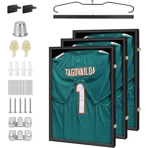 Shadow Box Frame, Display Case, Jersey Display  Frame 32'' x 24'' with Locks, Hangers,  Pinboard, and Wall Mount for Jersey and Uniform (Set of 3)