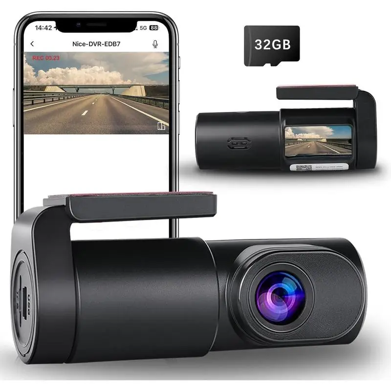 Dashboard Camera WIFI 1080P FHD Front Dash Camera for with APP Free 32GB Card, Night Vision, Loop Recording, G-Sensor, WDR, 24H Parking , Type-C Car