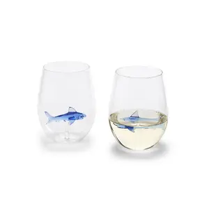 Unique Beach Stemless Wine Glass, Great White Shark Themed Kitchenware Drinkware