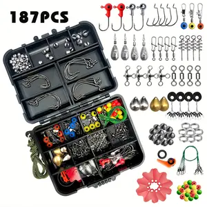 HUAPUDA 187pcs Fishing Accessories Kit, Fishing Tackle Set With Tackle Box, Sea Fishing Tackle Box Kit Including Fishing Swivels Snaps, Fishing Hooks, Sinker, Fishing Gear for Bass Crappie - Ideal for Outdoor Fishing Adventures Fathersdaygift