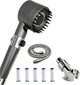Filtered Shower Head Handheld, High Pressure Showerhead with 5 Filters, Removes Chlorine & Hard Water, Anti-Clog, Shower Head with Hose & Holder (Handheld shower set A)