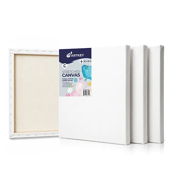 Stretched Canvases for Painting 16x16 Inch 4-Pack, 10 oz Triple Primed Acid-Free 100% Cotton Blank Canvas, Square Canvas for Oil Paint Acrylics Pouring & Wet Art Media, Pour Painting