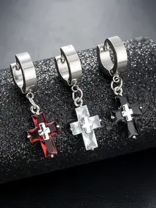 Trendy Cross Stud Earrings for Men, Hip Hop Punk Style Studded Cross Earrings, Vintage Unique Design Fashion Jewelry, Minimalist Versatile Daily Wear Accessory, Ideal Birthday Holiday Anniversary Gift Idea for Men Boys
