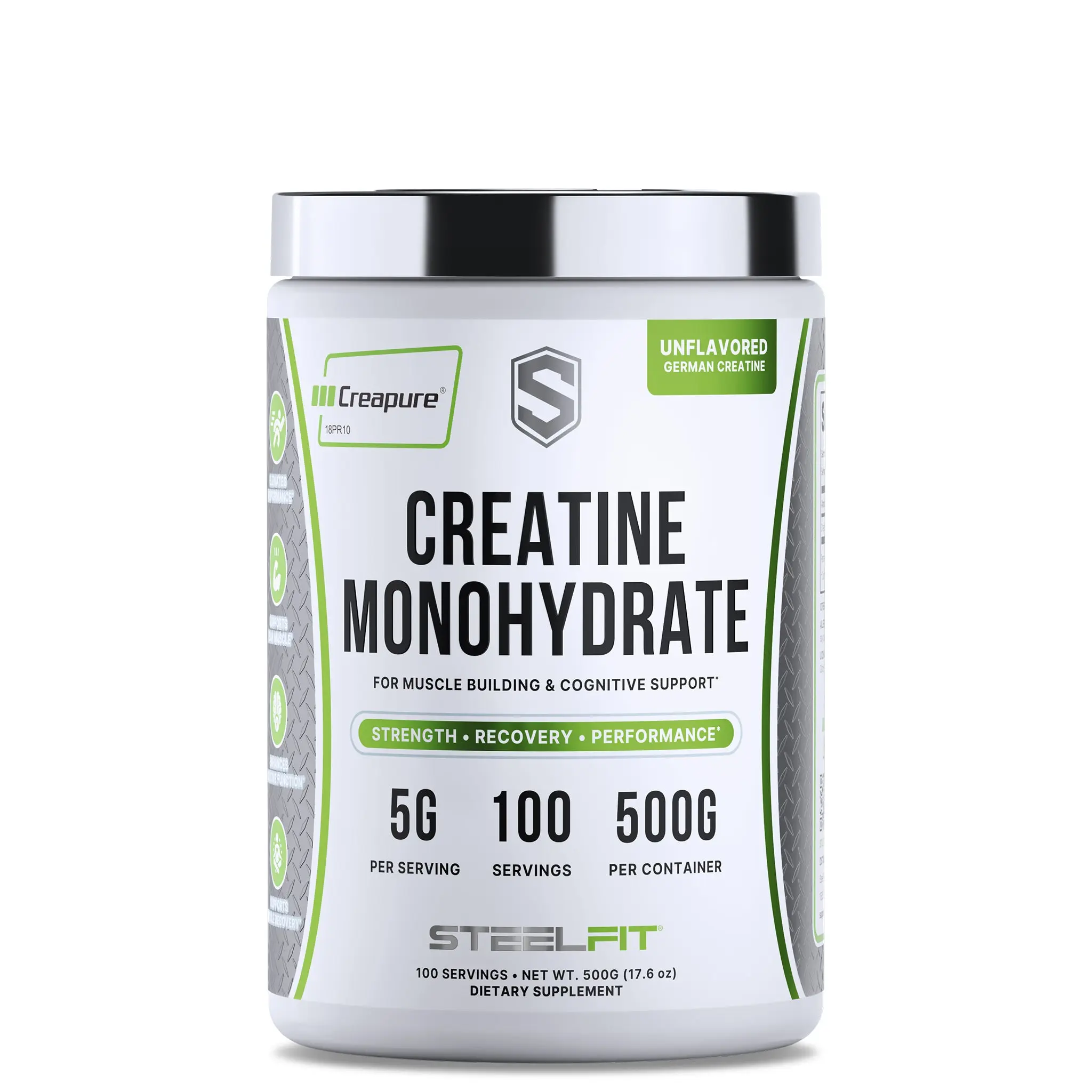 SteelFit Creapure Creatine Monohydrate Powder, Unflavored - German Micronized Creatine Powder for Men & Women - Gym Workout Nutritional Supplements for Muscle Gain, Brain Health & Strength Building