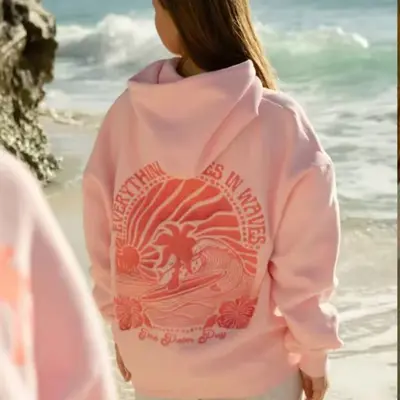 Pink Beach Hoodie Flower Embroidered TikTok Shop