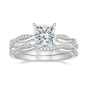 EAMTI 2ct Wedding Band for Women Princess Cut Bridal Ring Sets Cubic Zirconia Promise Engagement Rings Twisting Infinity Pave Set