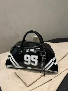 Vintage American Style Handbag Shoulder Crossbody Bag, Bowling Ball Striped Color Block Design, Casual Fashion for All Seasons, Casual Crossbody Bags