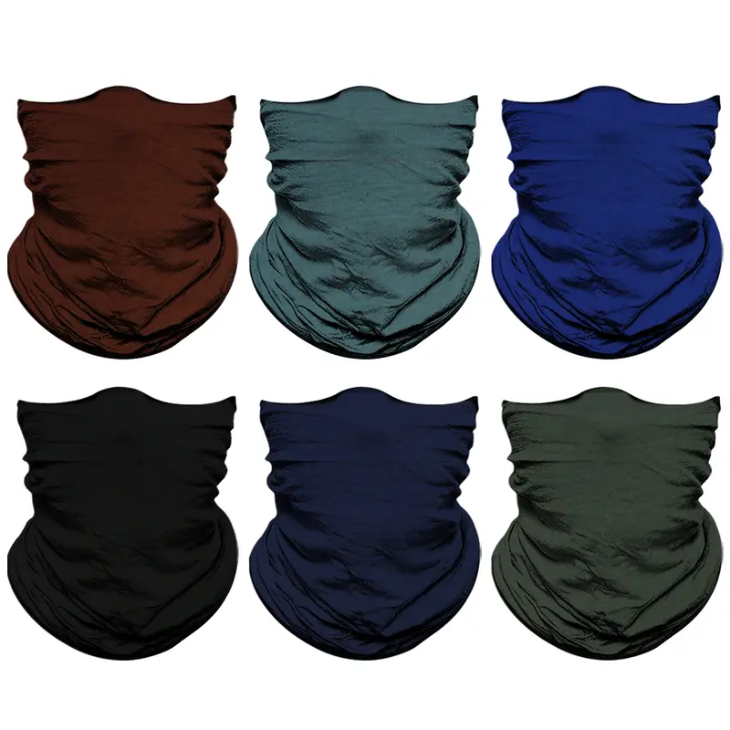 Venswell Solid Color Neck Gaiter for Men Women, Headwear Bandana Head Wrap Face Scarf Mask Cover Warmer Balaclava-Seamless & Versatile 6PCS