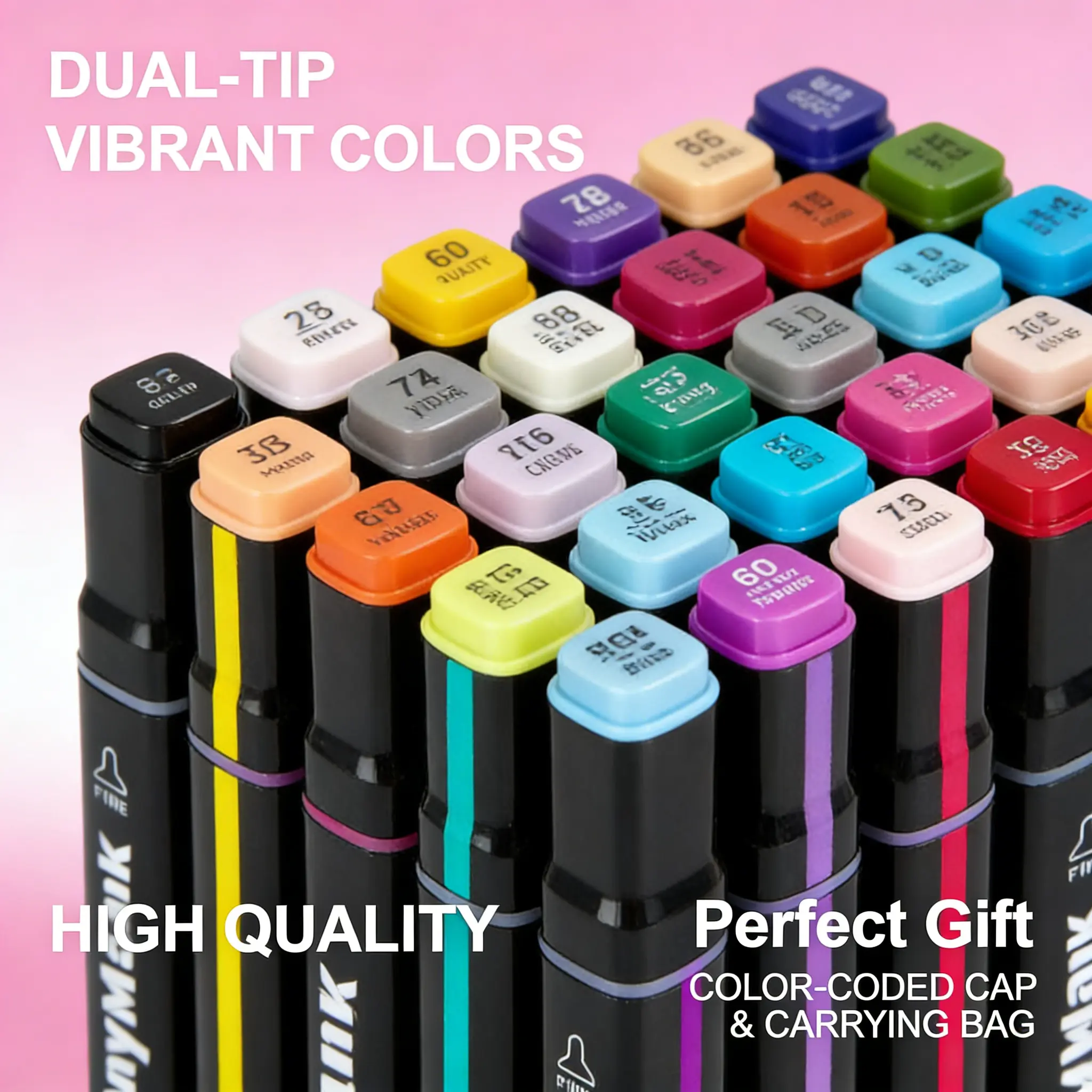 80 Colors Professional Alcohol Markers, Dual-Tip Set for Adult Coloring and Illustration - Alcohol-Based Ink for Blending with Color-Coded Caps and Carrying Case