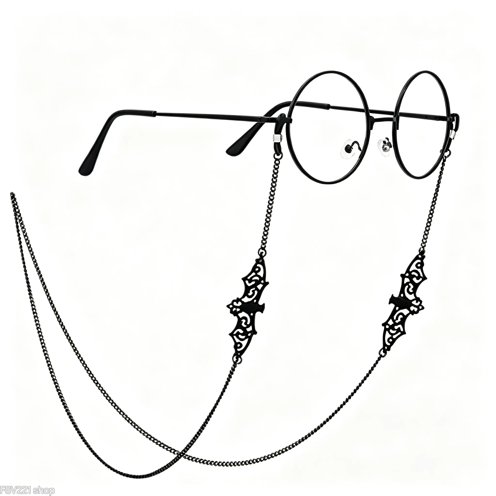 Goth-Inspired Black Metal Eyeglass Holder Chain - 75cm Streetwear Lanyard with Charms, Unisex Accessory Glasses Chain & Lanyards, Eye Glasses Holders, Lightweight Durable, Secure Hold, Fits Most Eyeglass Frames, Festival Concert Essential