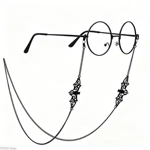 Gothic Cross Eyeglass Chain - Black Metal Sunglass Strap with Charms, Edgy Grunge Fashion Accessory for Outdoor Eyewear