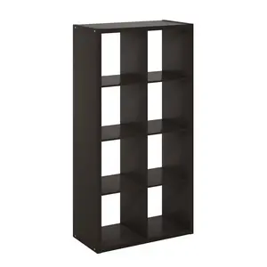 8-Cube Thick-Frame Open-Back Bookcase, Reversible Composite Wood Modern Cubicle Shelf, 14.6x30x57.9in, for Living Room, Home Office, Black Dark Oak