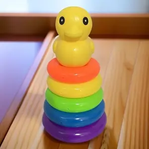 Duck Rainbow Tower Stacking Game, Early Education Ring Set for Infants, Baby Intelligence Hand-Eye Coordination Toy Stacker