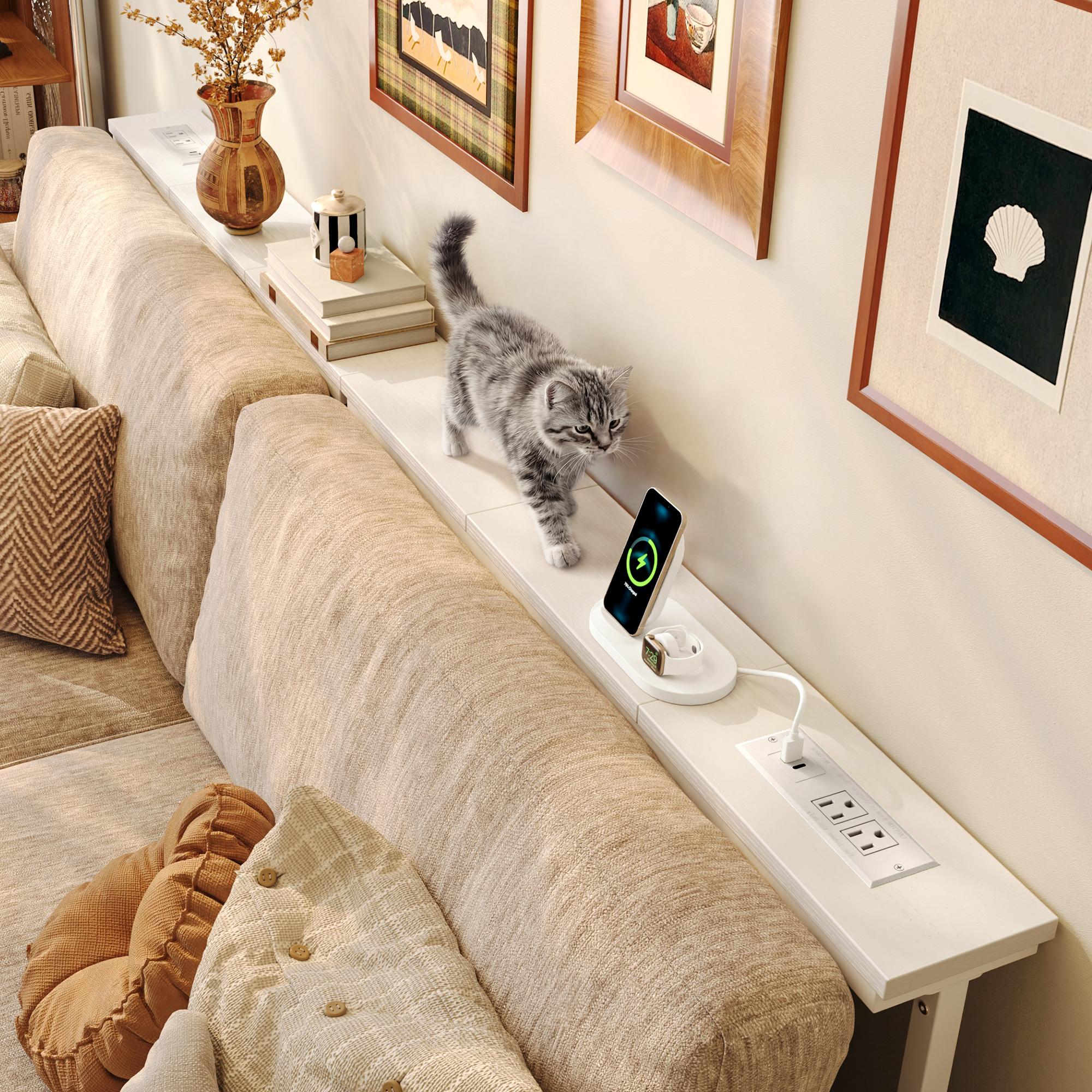 Huuger 78.7/39.4/51.2/102.4/110.2 Inch Behind Couch Table with Power Outlets, 23.9’’-34.4’’ Height Adjustable Range, Sofa Tables Narrow Long with USB-C Ports, Skinny Console Table