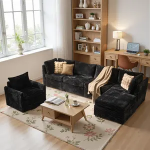 6PCS Modern Sectional Sofas Couch With Swivel Chair,Deep Seat Cloud Couch With Ottoman Set For Living Room,Easy Assembly,Free Combination