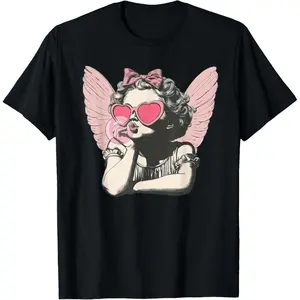 Vintage Cupid Bubble T-Shirt. Summer, Cotton, Casual, Short Sleeve, Graphic Tee, Soft, Breathable, Loose Fit, Streetwear, Daily Wear, T-Shirt