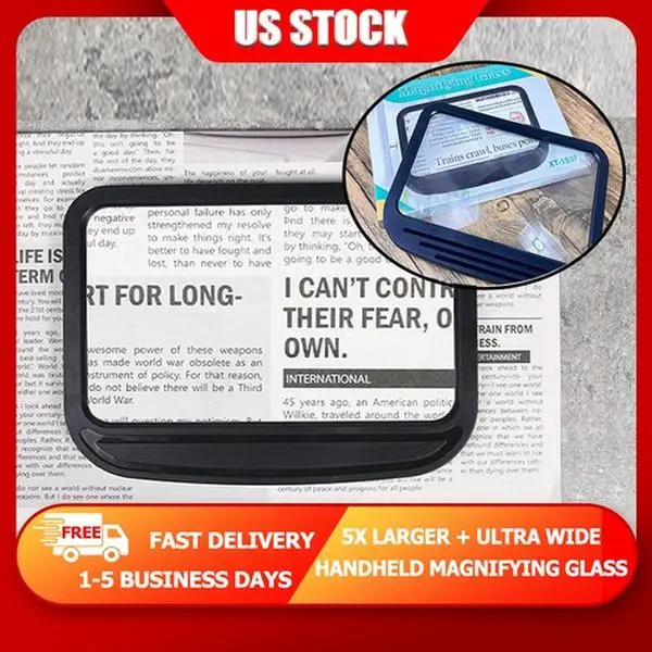 5X Large Square Full Page Handheld Magnifying Glass for Reading Safety Portable
