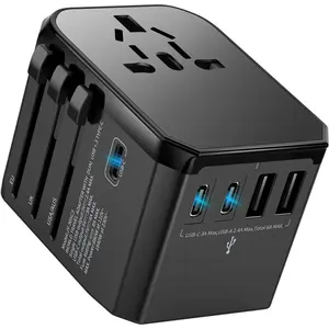 X-CGR07  Universal Travel Adapter International Plug - European Travel Plug Adapter Worldwide US AUS EU UK Spain Germany Ireland Italy - All-in-one Travel Outlet Power Adapter with 3 USB C 2 USB A