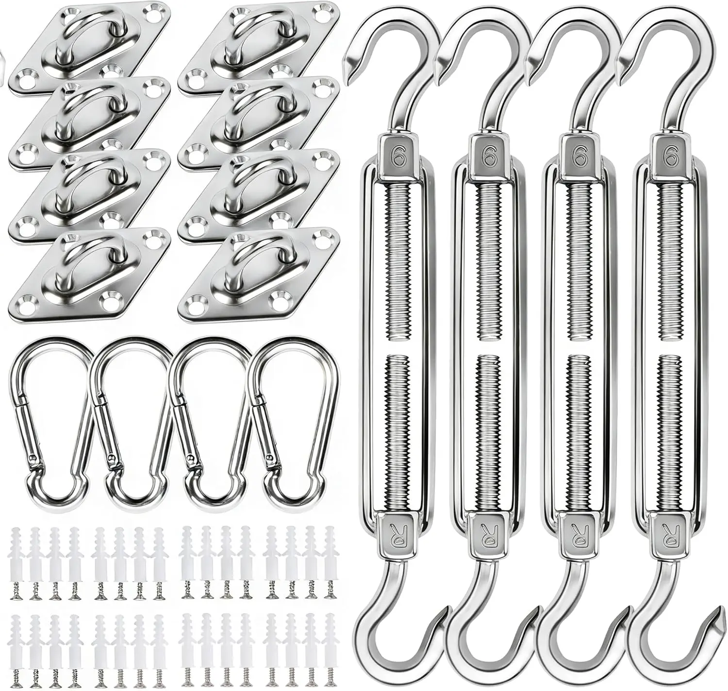 80Pcs Shade Sail Hardware Kit 6 inch for Triangle Rectangle Sun Shade | Sun Shade Hardware Kit, 304 Grade Stainless Steel Turnbuckles & Brackets for Outdoor Patio Shade Canopy Tarp