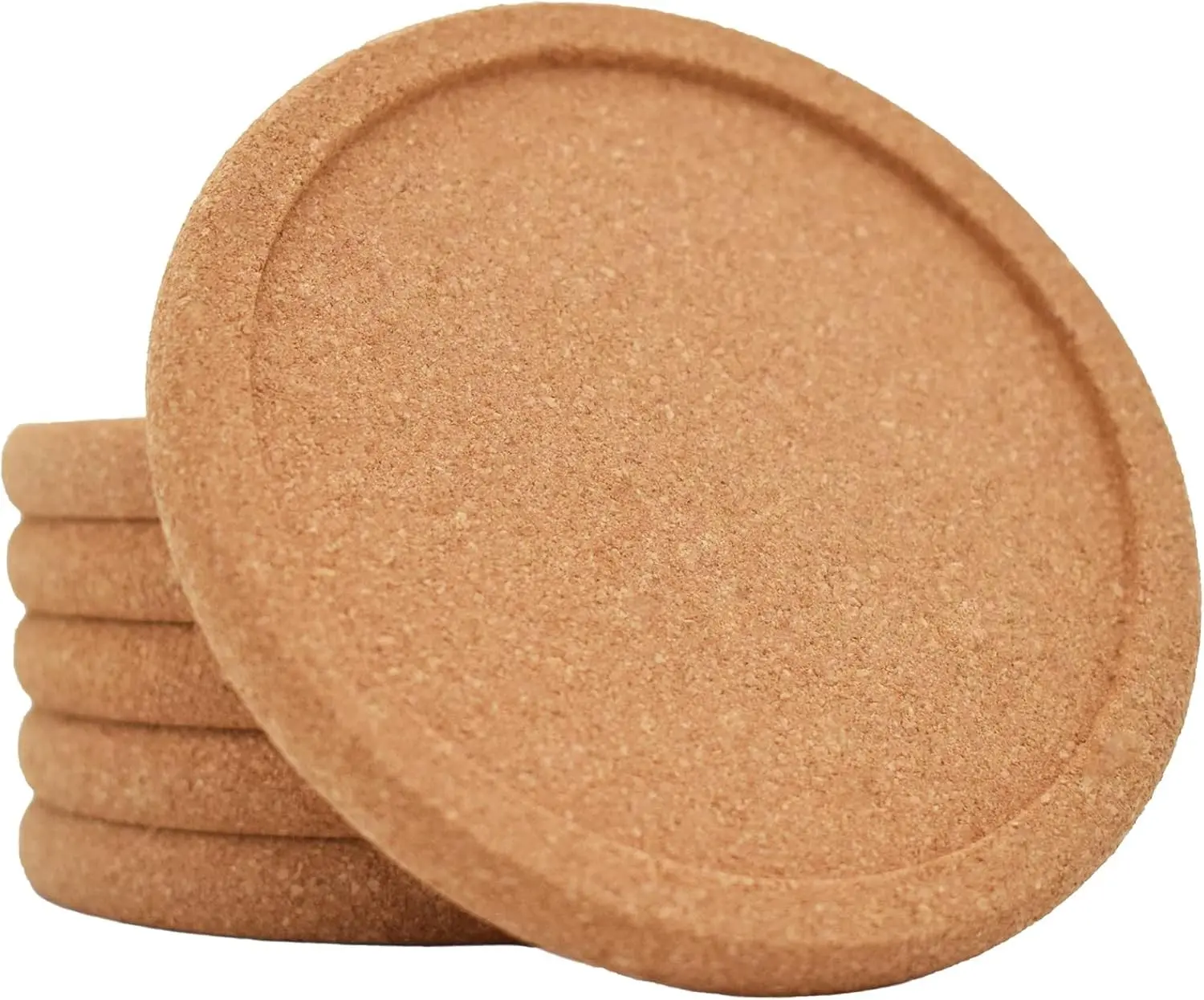 Cork Coasters for Drinks Absorbent - 6 Pcs 4 Inch Cork Coasters with Lip Heat Resistant Reusable Drink Coaster Set Extra Thick Perfect for Cups Glasses Mugs