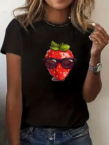 100% Cotton Unisex Unisex Pretty Strawberry Costume for Fruits Lovers T-Shirt Graphic Casual Men's Women's Tee