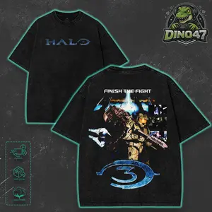 Halo Finish the Fight Washed T-Shirt Graphic Tee Hoodie Sweatshirt Tank Top Streetwear Menswear Horror game Vintage Washed Gift for game fans Oversized Gaming Merch