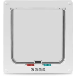 Cat Door- 4-Way Locking Option, Weatherproof & Secure Cat Flap with Easy Installation Kit for Interior/Exterior Doors and Walls (M)