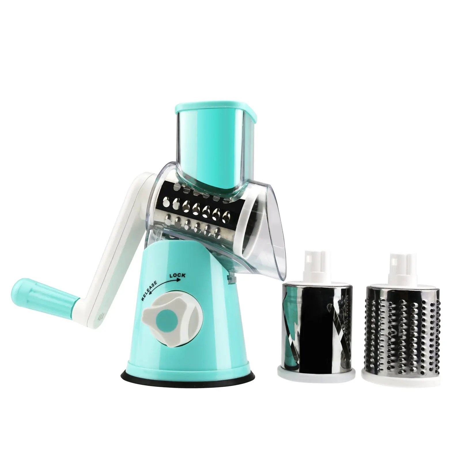 Round Mandoline Drum Slicer Rotary Cheese Grater Veggie Vegetable Carrot Shredder Nut Blue