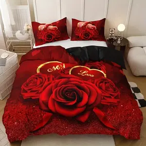 Romantic Floral Letter Quilt Set, Soft Comfortable Bedding, Perfect Gift for Couples, Easy Care Design, 3 Piece Bedroom Set, Decorative Bedding Set