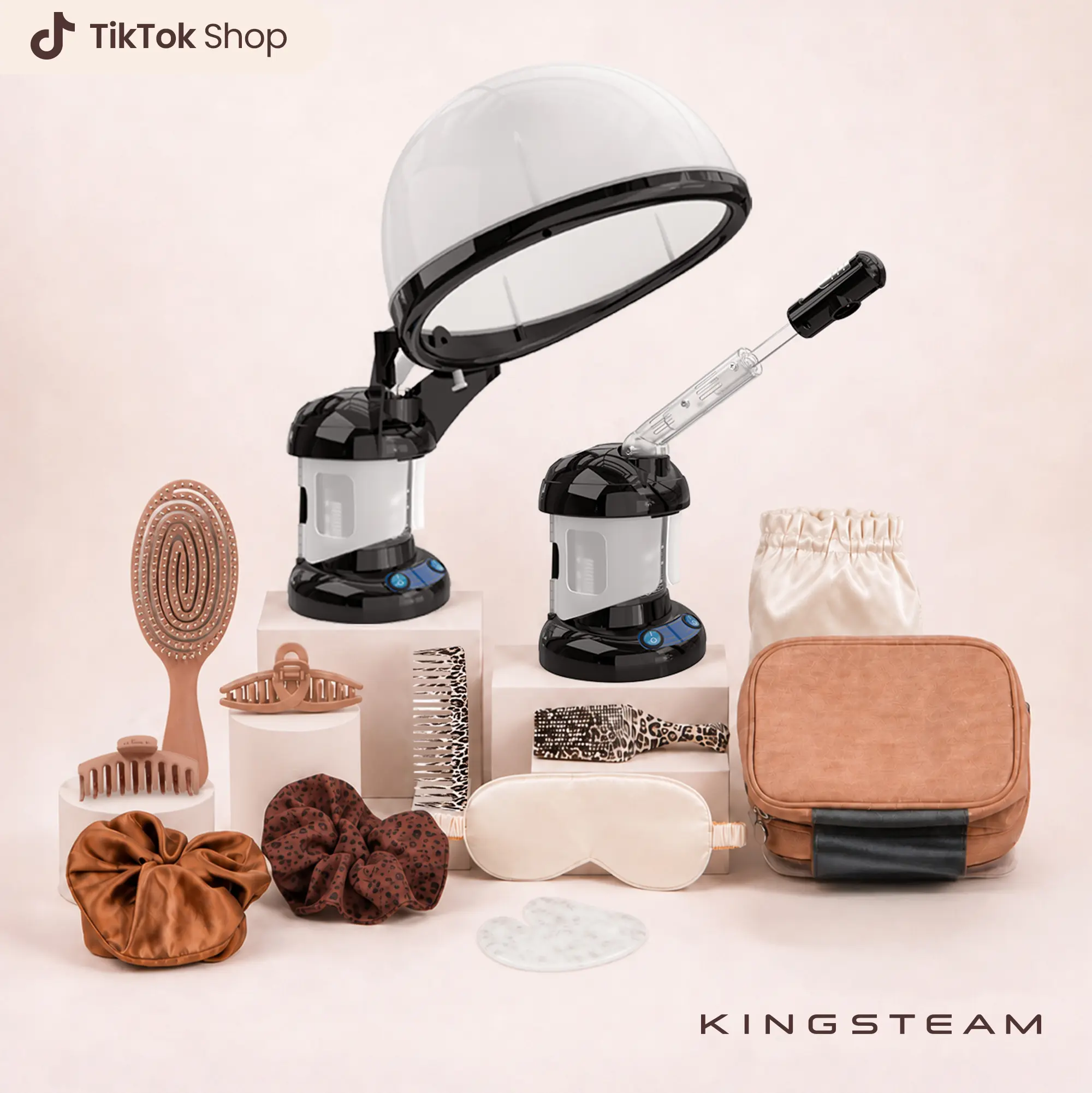 KingSteam 2-in-1 Hair and Facial Steamer with Ozone and UV Lamp, Deep Conditioning Hair Steamer for Natural, Curly, Coily & Textured Hair, Wash Day, Low Porosity, Dry Hair, Home Salon Treatment, Face Steamer, Facial Care Instrument, Beauty Machine