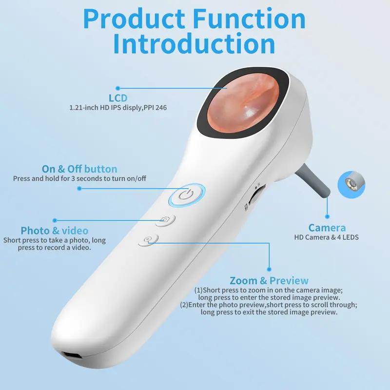 1080P HD Visual Ear Cleaner, 5-in-1 Smart Ear Detector with Built-in IPS Screen, Plug-and-Play Video Otoscope for Ear, Nose, Oral & Skin Observation