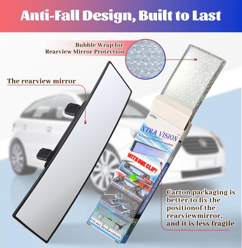 11.81" Panoramic Convex Rearview Mirror | Interior Clip-On Wide Angle for Effective Blind Spot Reduction | HD Visibility, Universal Fit for Car/SUV/Trucks