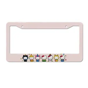 Sanrio Solid Colour Licence Plate Holder with Adorable Character Design on Pink Background