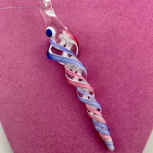 Handmade Pyrex Glass Icicle Ornament, Neptune Blue and Telemagenta, Christmas Festive Home Decoration