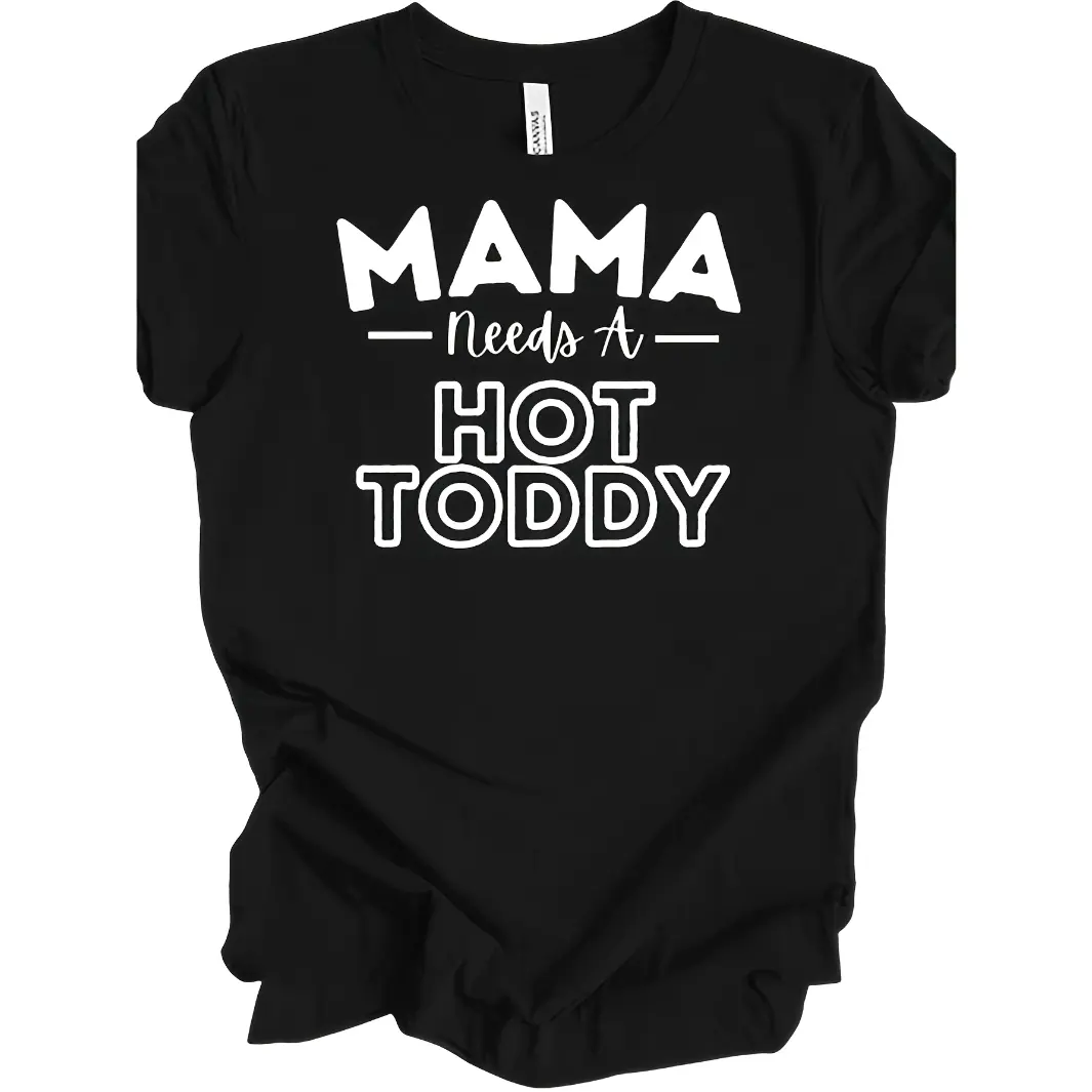 Women's Fitted Cotton Short-Sleeve T-Shirt, Mama Needs A Hot Toddy Graphic Top, Funny Letter Print Crewneck Streetwear, Cute Mom Gift for Christmas Thanksgiving, Shortsleeve, Tshirt