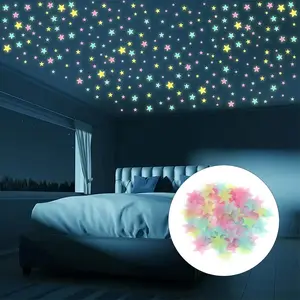 100PCS Glow in The Dark Star Wall Stickers Ceiling Decoration Luminous Decals Bedroom Living Room Party Relaxing Night Ambience, Mix Removable Wall Plastic